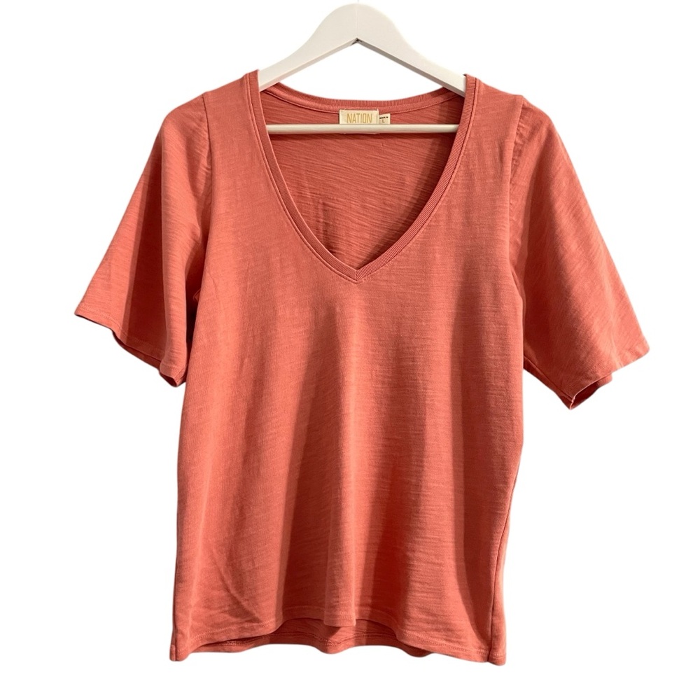 Nation LTD v neck t shirt size Large coral pink minimalist neutral